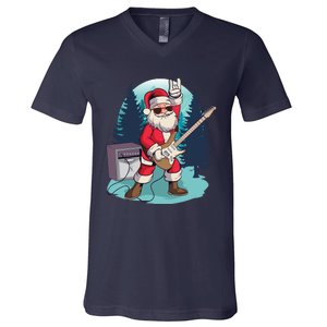 Heavy Metal Santa With Guitar And Sunglasses Christmas Classic V-Neck T-Shirt