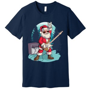 Heavy Metal Santa With Guitar And Sunglasses Christmas Classic Premium T-Shirt