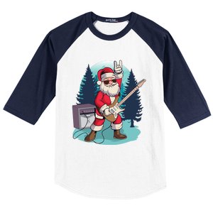 Heavy Metal Santa With Guitar And Sunglasses Christmas Classic Baseball Sleeve Shirt