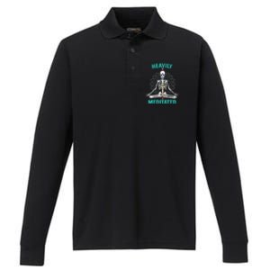 Heavily Meditated Skeleton Funny Yoga Meditation Pun Cool Gift Performance Long Sleeve Polo