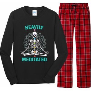 Heavily Meditated Skeleton Funny Yoga Meditation Pun Cool Gift Long Sleeve Pajama Set