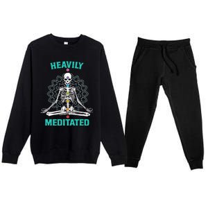 Heavily Meditated Skeleton Funny Yoga Meditation Pun Cool Gift Premium Crewneck Sweatsuit Set