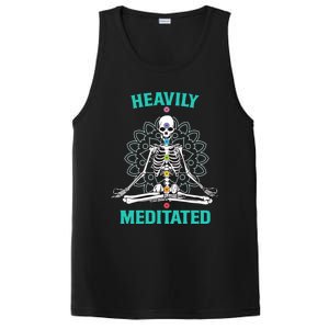 Heavily Meditated Skeleton Funny Yoga Meditation Pun Cool Gift PosiCharge Competitor Tank