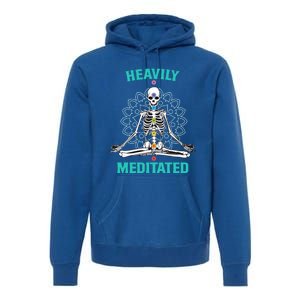 Heavily Meditated Skeleton Funny Yoga Meditation Pun Cool Gift Premium Hoodie