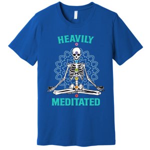 Heavily Meditated Skeleton Funny Yoga Meditation Pun Cool Gift Premium T-Shirt