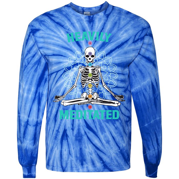 Heavily Meditated Skeleton Funny Yoga Meditation Pun Cool Gift Tie-Dye Long Sleeve Shirt