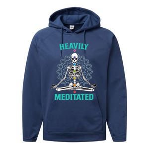 Heavily Meditated Skeleton Funny Yoga Meditation Pun Cool Gift Performance Fleece Hoodie