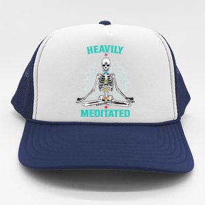 Heavily Meditated Skeleton Funny Yoga Meditation Pun Cool Gift Trucker Hat