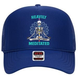 Heavily Meditated Skeleton Funny Yoga Meditation Pun Cool Gift High Crown Mesh Back Trucker Hat