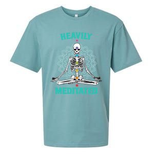 Heavily Meditated Skeleton Funny Yoga Meditation Pun Cool Gift Sueded Cloud Jersey T-Shirt