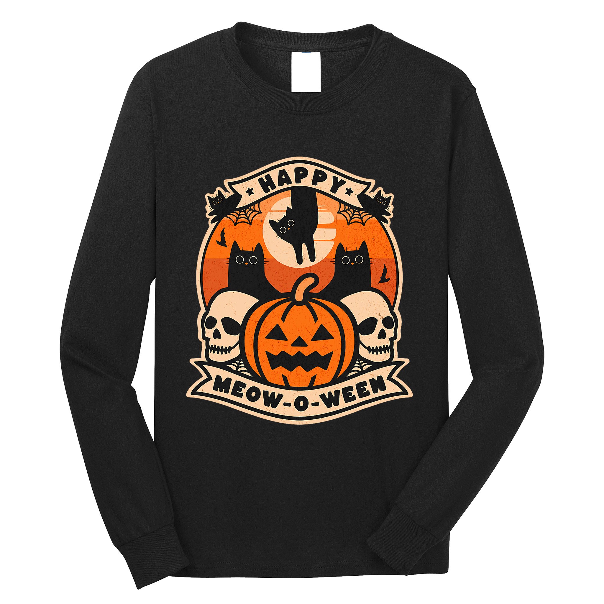 Happy Meowoween Scary Halloween Shirts Long Sleeve Shirt