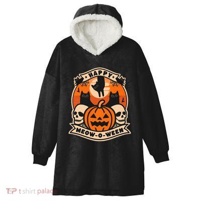 Happy Meowoween Scary Halloween Shirts Hooded Wearable Blanket