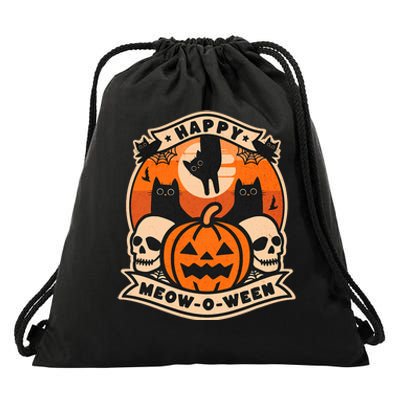 Happy Meowoween Scary Halloween Shirts Drawstring Bag