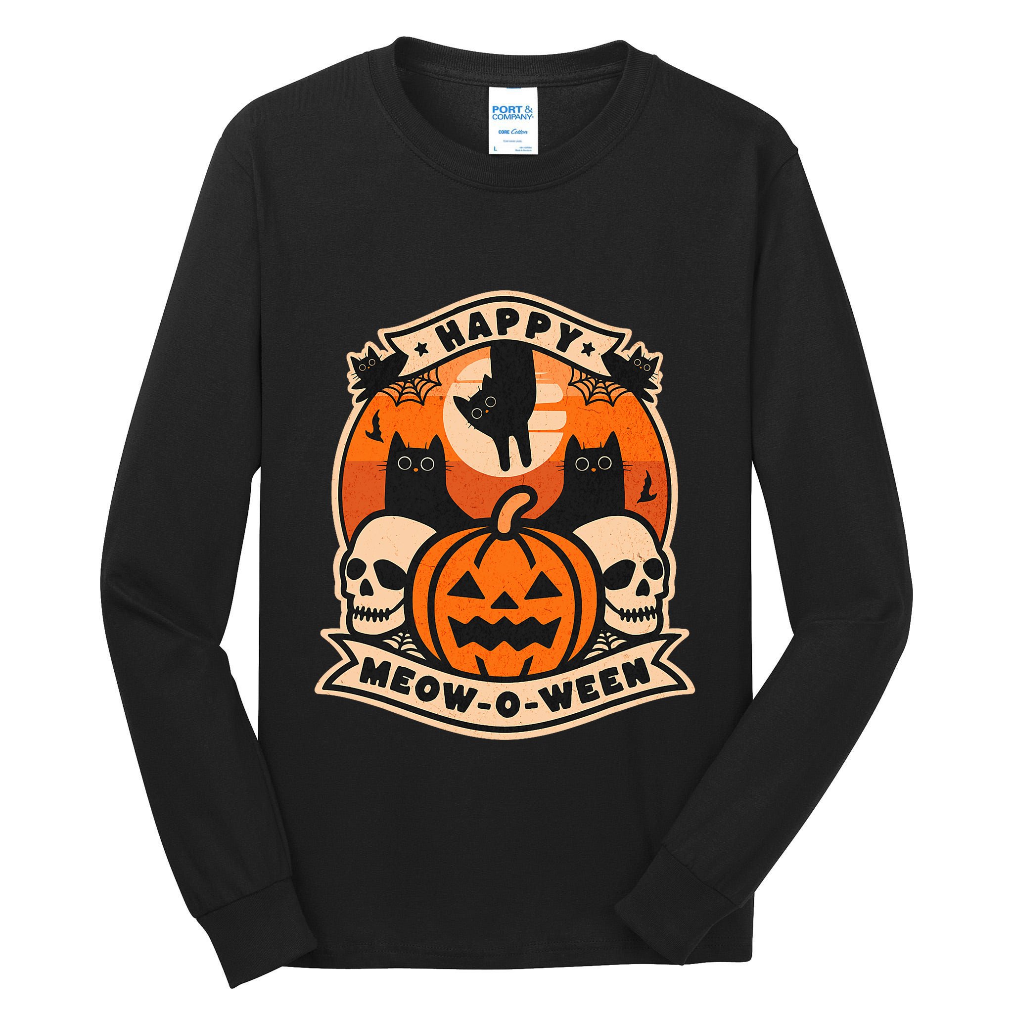 Happy Meowoween Scary Halloween Shirts Tall Long Sleeve T-Shirt