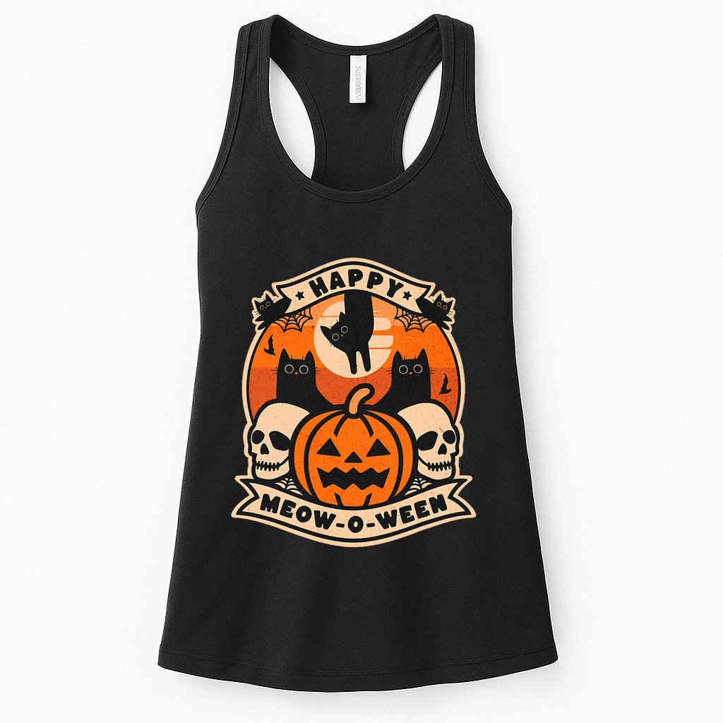 Happy Meowoween Scary Halloween Shirts Womens Tank Top