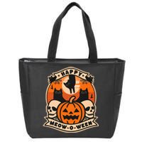 Happy Meowoween Scary Halloween Shirts Zip Tote Bag