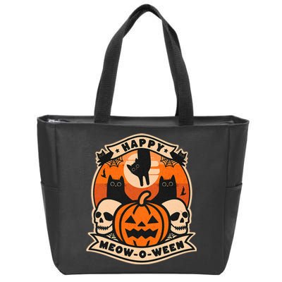 Happy Meowoween Scary Halloween Shirts Zip Tote Bag