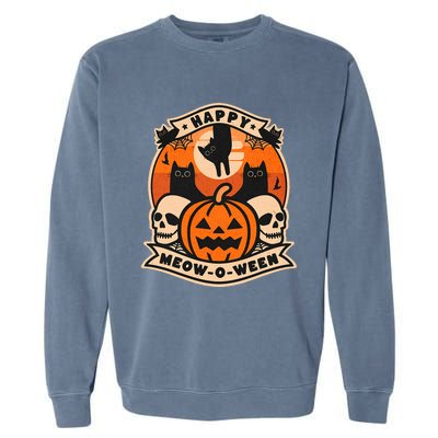 Happy Meowoween Scary Halloween Shirts Garment-Dyed Sweatshirt