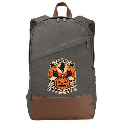 Happy Meowoween Scary Halloween Shirts Cotton Canvas Backpack