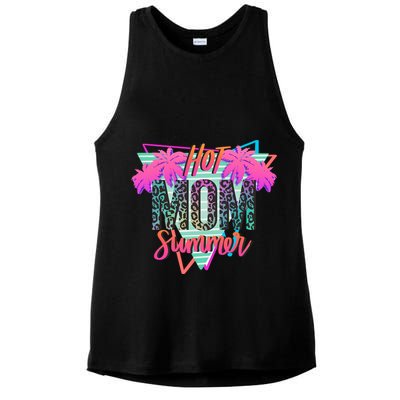 Hot Mom Summer Palms Tree Vintage Leopard Hot Mom Summer Ladies PosiCharge Tri-Blend Wicking Tank