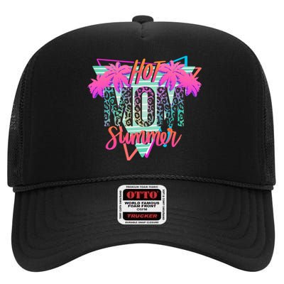 Hot Mom Summer Palms Tree Vintage Leopard Hot Mom Summer High Crown Mesh Back Trucker Hat