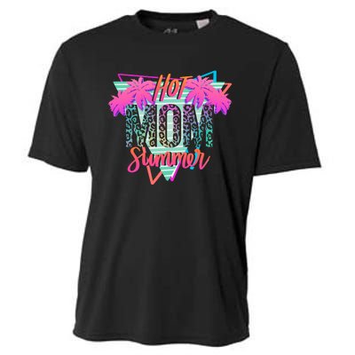 Hot Mom Summer Palms Tree Vintage Leopard Hot Mom Summer Cooling Performance Crew T-Shirt