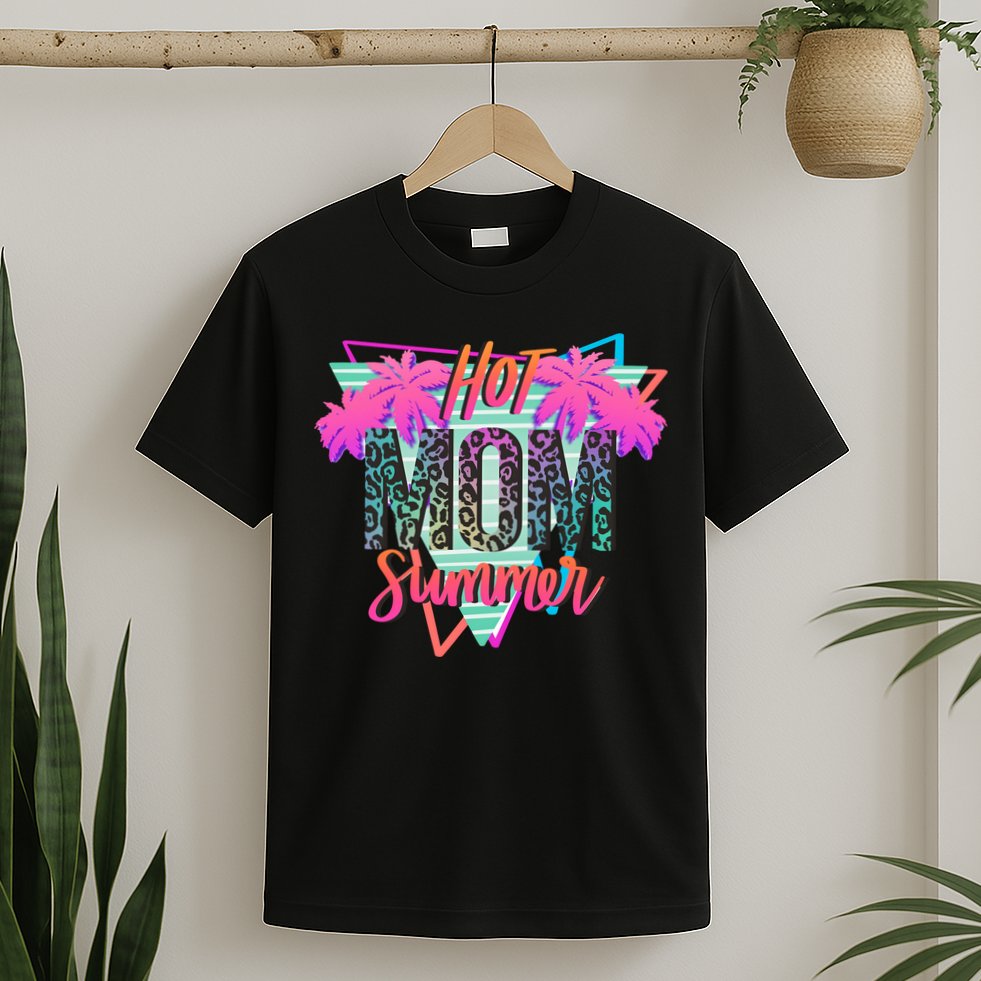 Hot Mom Summer Palms Tree Vintage Leopard Hot Mom Summer T-Shirt