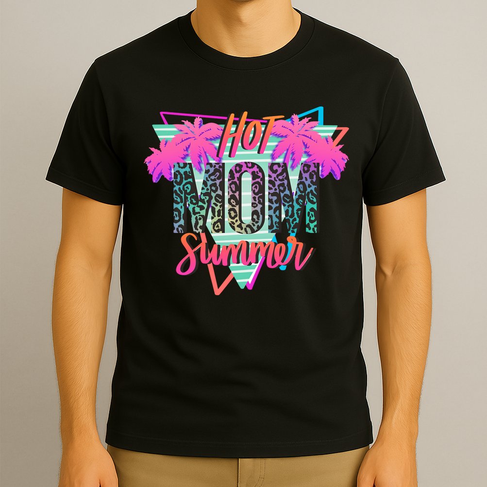 Hot Mom Summer Palms Tree Vintage Leopard Hot Mom Summer T-Shirt