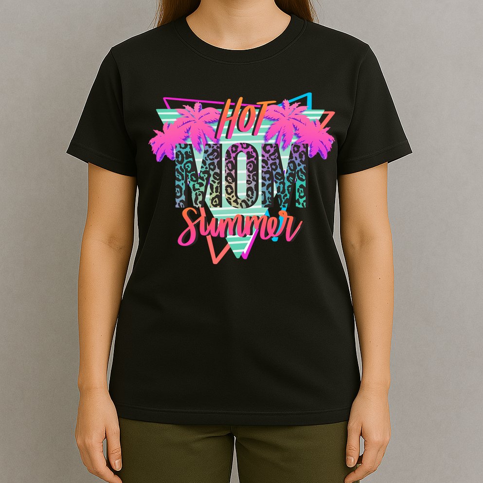Hot Mom Summer Palms Tree Vintage Leopard Hot Mom Summer T-Shirt