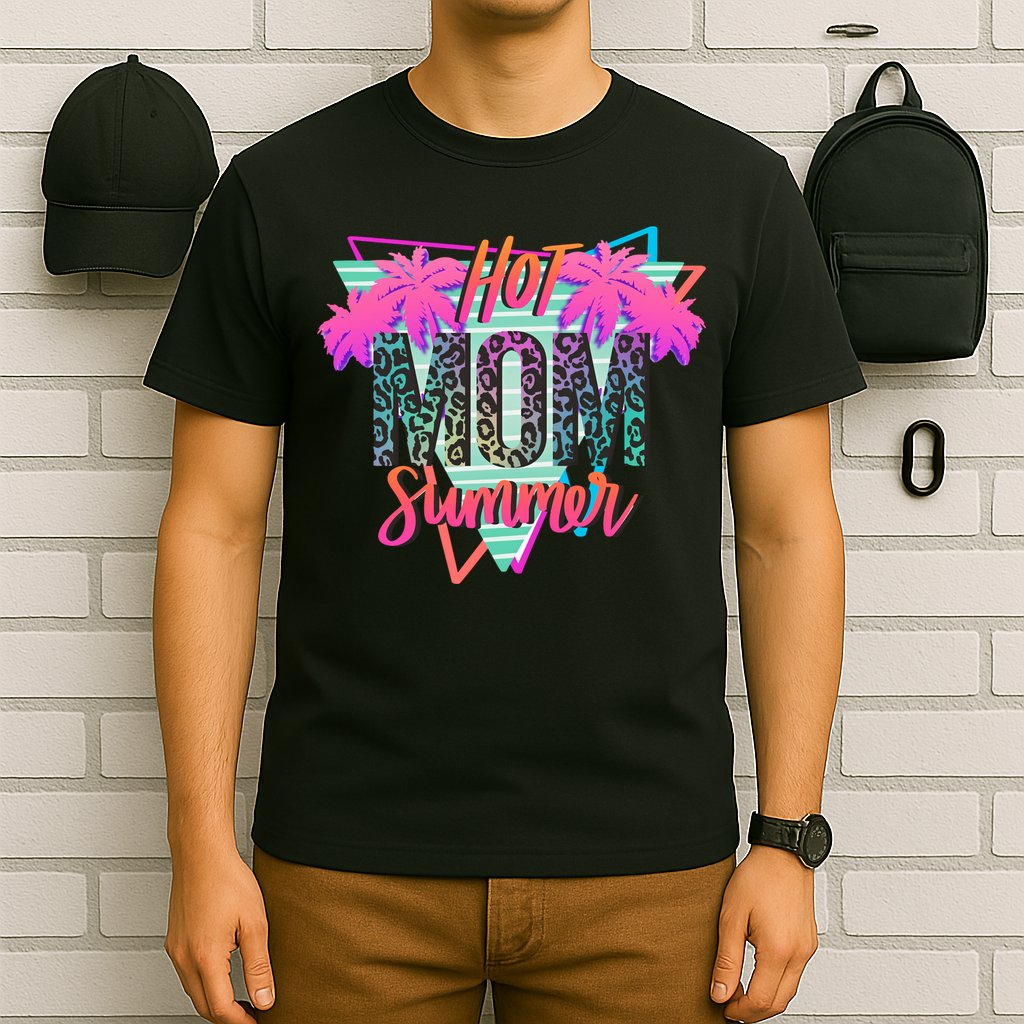 Hot Mom Summer Palms Tree Vintage Leopard Hot Mom Summer T-Shirt