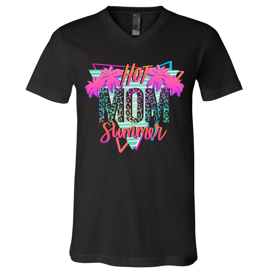 Hot Mom Summer Palms Tree Vintage Leopard Hot Mom Summer V-Neck T-Shirt