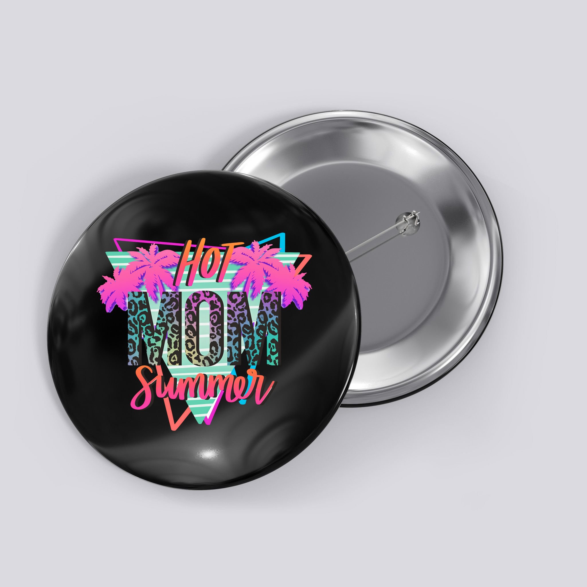 Hot Mom Summer Palms Tree Vintage Leopard Hot Mom Summer Button