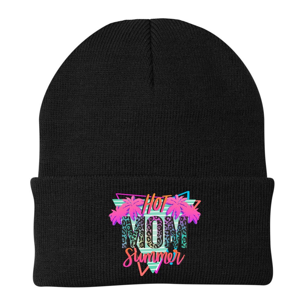 Hot Mom Summer Palms Tree Vintage Leopard Hot Mom Summer Beanie