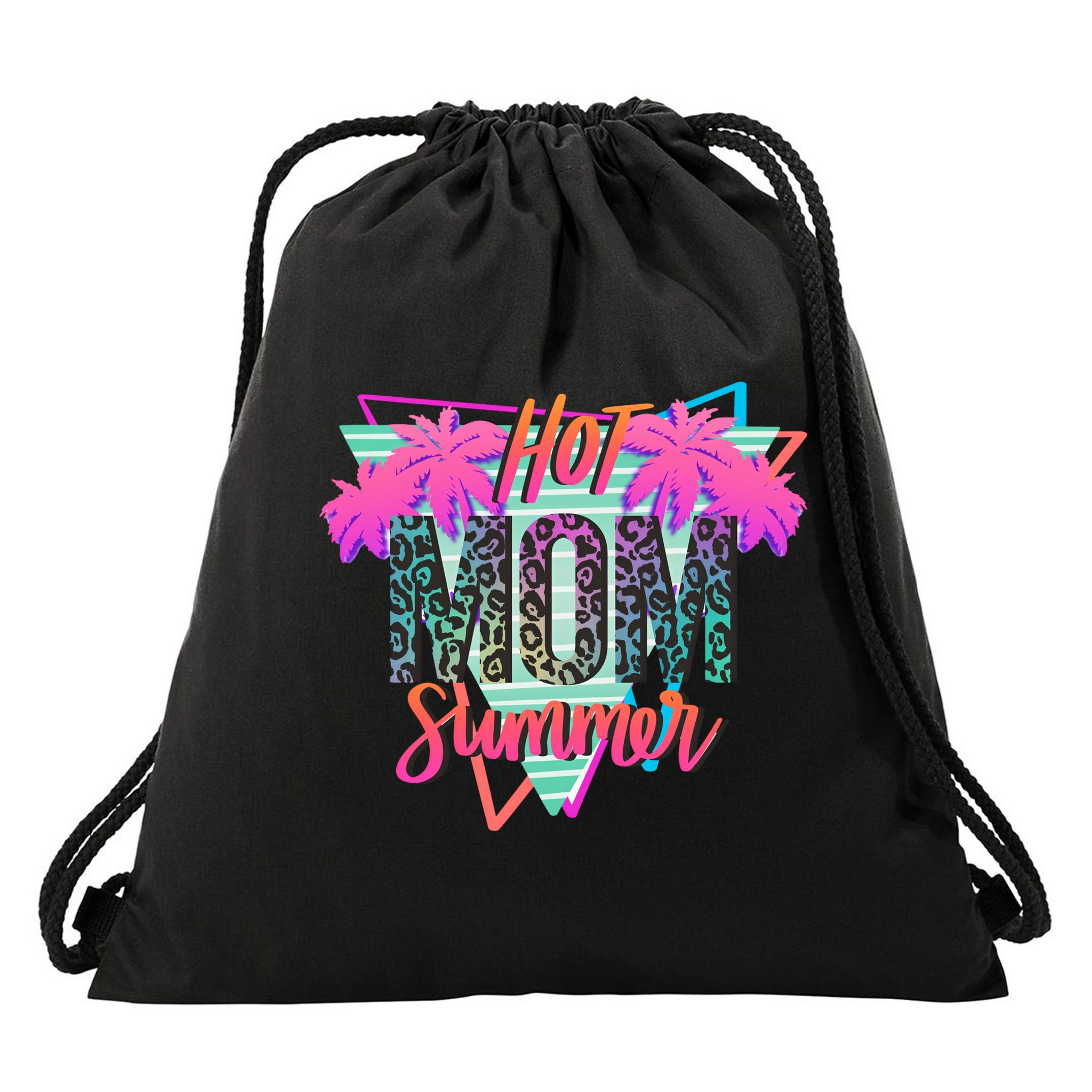 Hot Mom Summer Palms Tree Vintage Leopard Hot Mom Summer Drawstring Bag