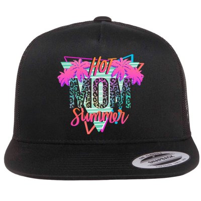 Hot Mom Summer Palms Tree Vintage Leopard Hot Mom Summer Flat Bill Trucker Hat