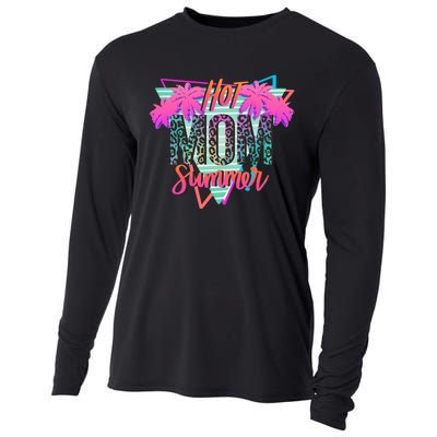 Hot Mom Summer Palms Tree Vintage Leopard Hot Mom Summer Cooling Performance Long Sleeve Crew