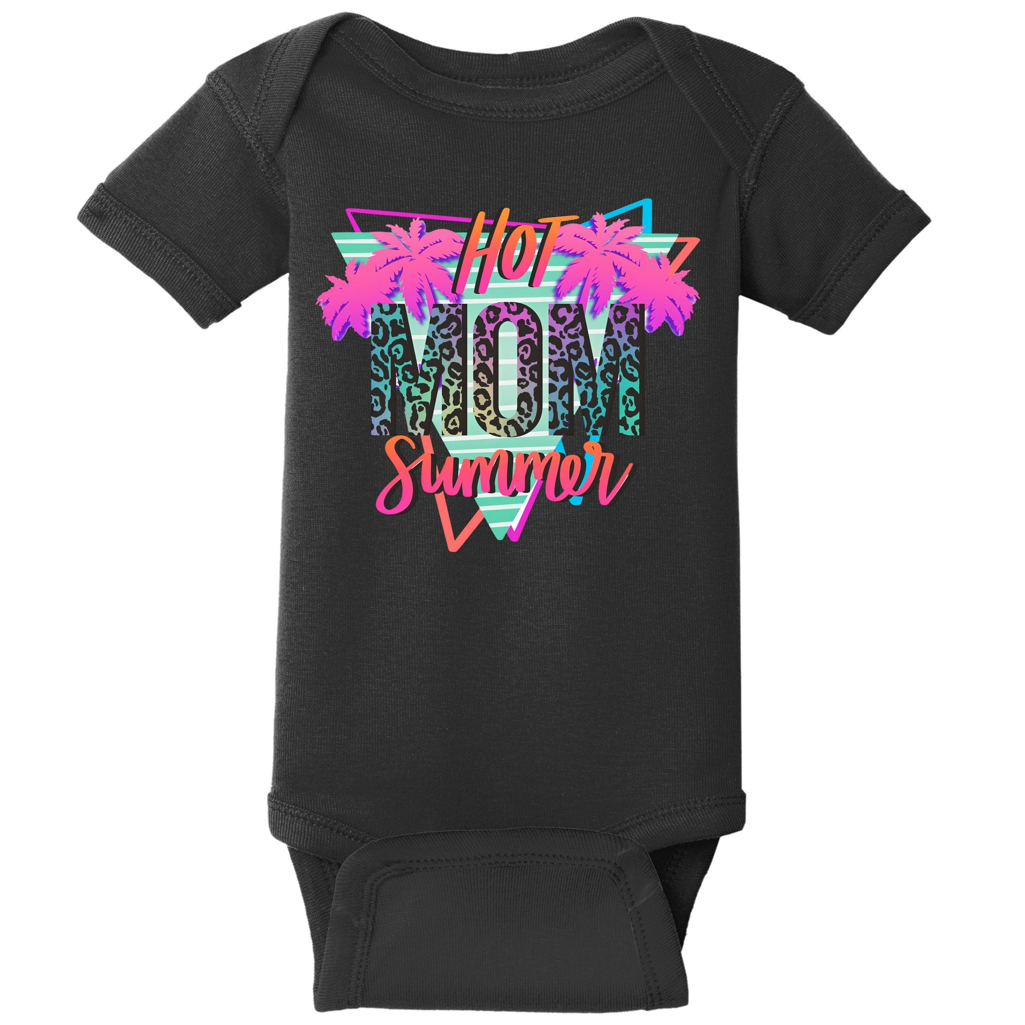 Hot Mom Summer Palms Tree Vintage Leopard Hot Mom Summer Baby Bodysuit