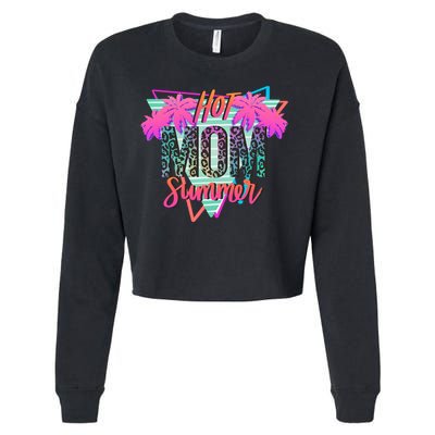 Hot Mom Summer Palms Tree Vintage Leopard Hot Mom Summer Cropped Pullover Crew