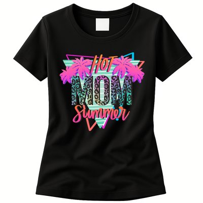 Hot Mom Summer Palms Tree Vintage Leopard Hot Mom Summer Womens T-Shirt