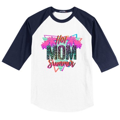 Hot Mom Summer Palms Tree Vintage Leopard Hot Mom Summer Baseball Sleeve Shirt