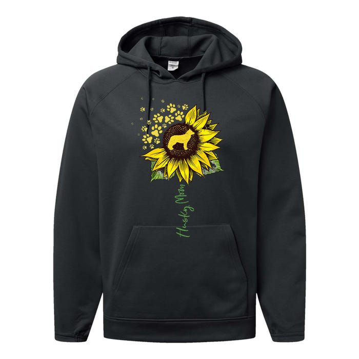 Husky Mom Sunflower Siberian Husky Lover Gifts Dog Mom Mama Performance Fleece Hoodie