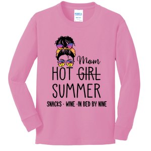 Hot Mom Summer Snack Wine In Bed By Nine Quote Gift Kids Long Sleeve Shirt