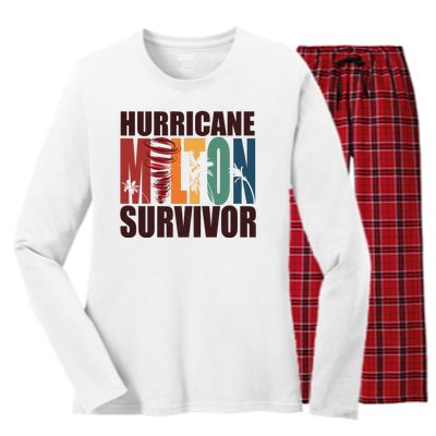 Hurricane Milton Survivor Florida Awareness Women's Long Sleeve Flannel Pajama Set 