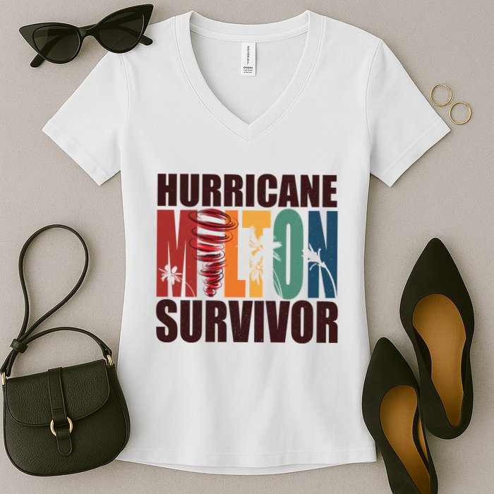 Hurricane Milton Survivor Florida Awareness Women's V-Neck T-Shirt