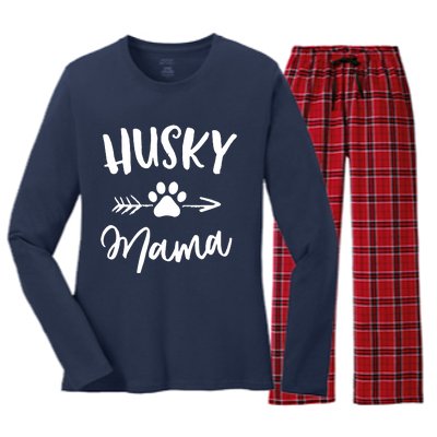 Husky Mama Siberian Husky Lover Owner Gifts Dog Mothers Day Women's Long Sleeve Flannel Pajama Set 