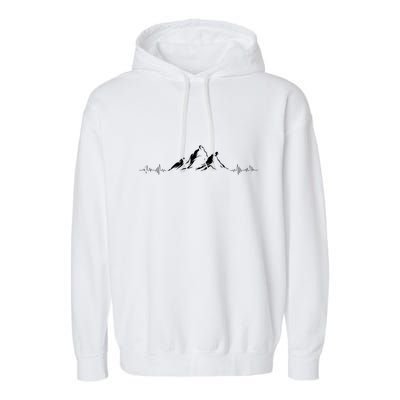 Hiking Mountains Heartbeat Hiker Adventures Gift For Skier Garment-Dyed Fleece Hoodie