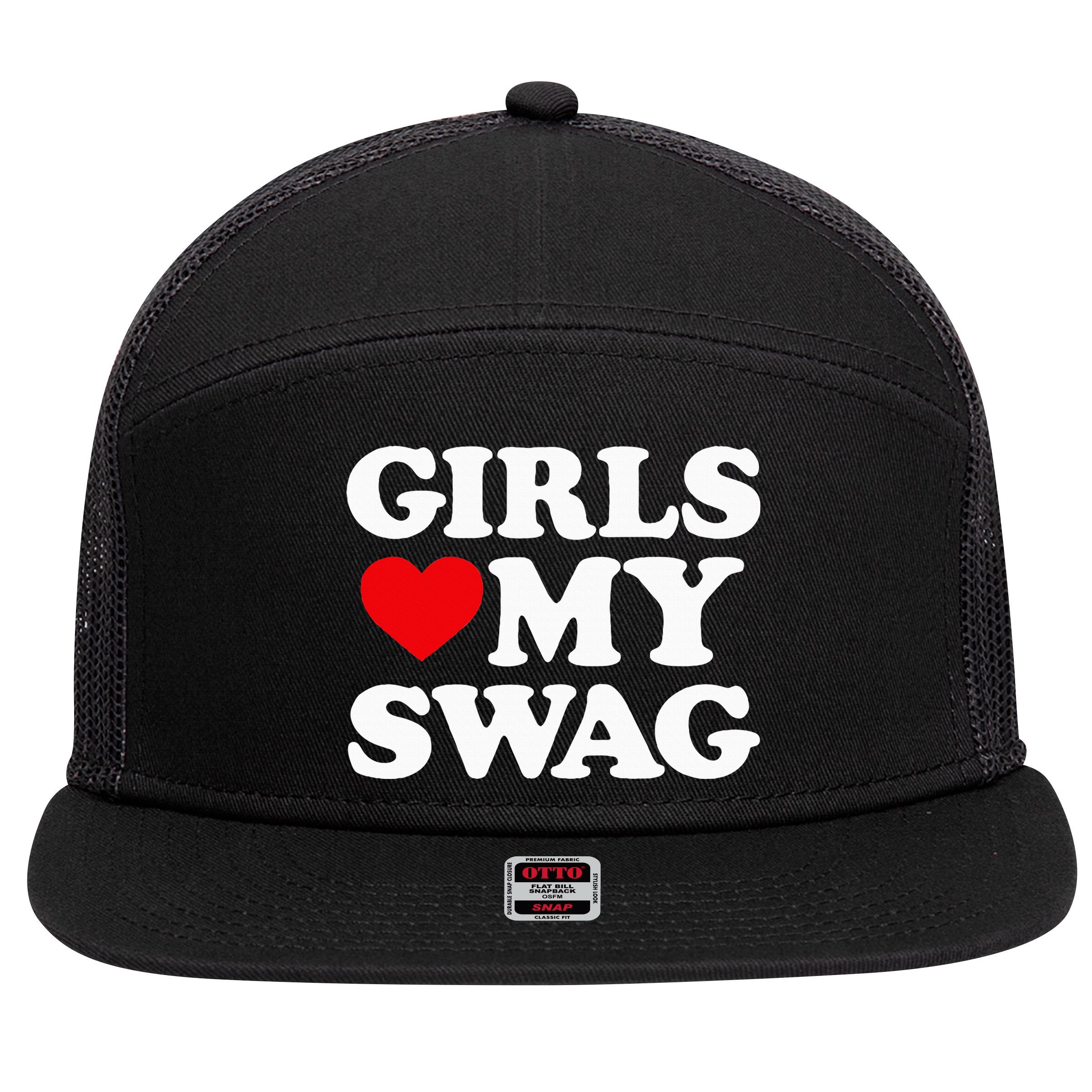 Heart My Swag Girl Love my Swag Valentine's Day Heart 7 Panel Mesh Trucker Snapback Hat
