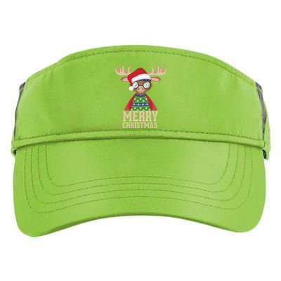 Hipster Moose Santa Hat Merry Christmas Funny Holiday Gift Adult Drive Performance Visor