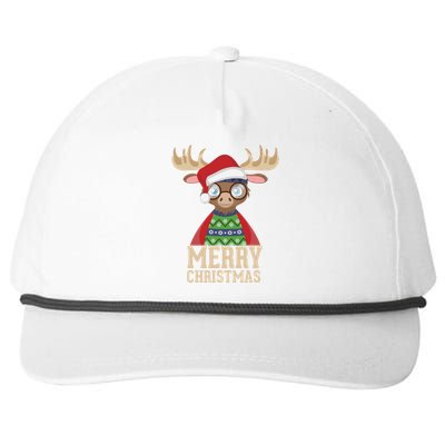 Hipster Moose Santa Hat Merry Christmas Funny Holiday Gift Snapback Five-Panel Rope Hat