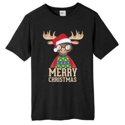 Hipster Moose Santa Hat Merry Christmas Funny Holiday Gift Tall Fusion ChromaSoft Performance T-Shirt